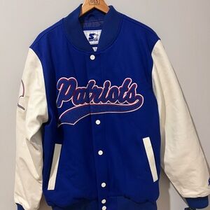 Starter New England Patriots Wool & Leather Jacket Sz Large NWT Blue and White